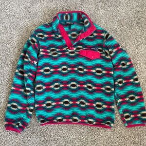 Patagonia Teal & Pink Patterned Snap-Placket Fleece Pullover